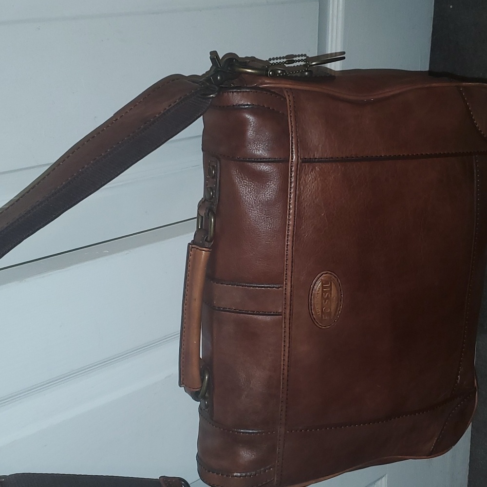Fossil Leather Briefcase Guc Nice Brown Color - image 2